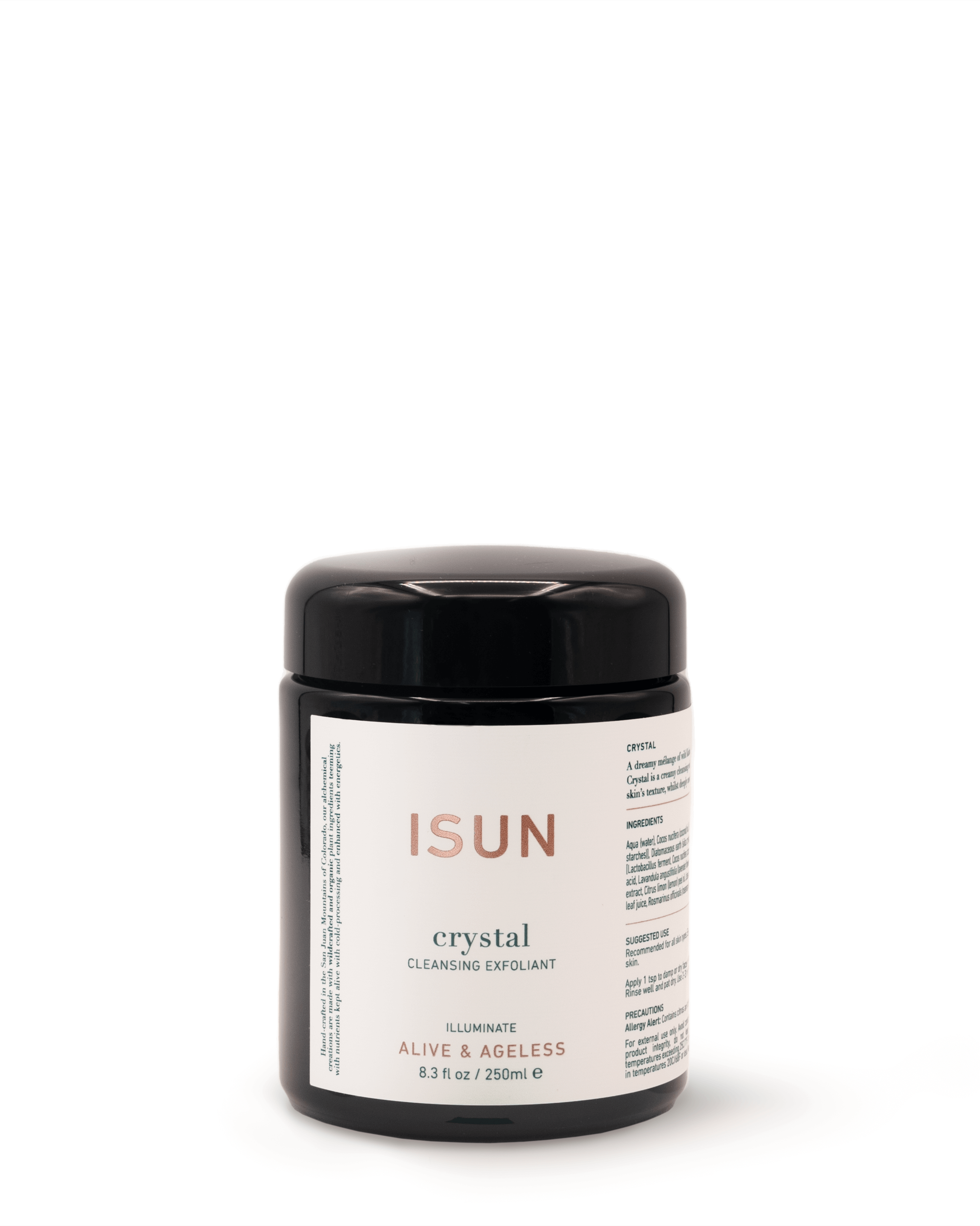 ISUN crystal cleansing exfoliant jar on a white background