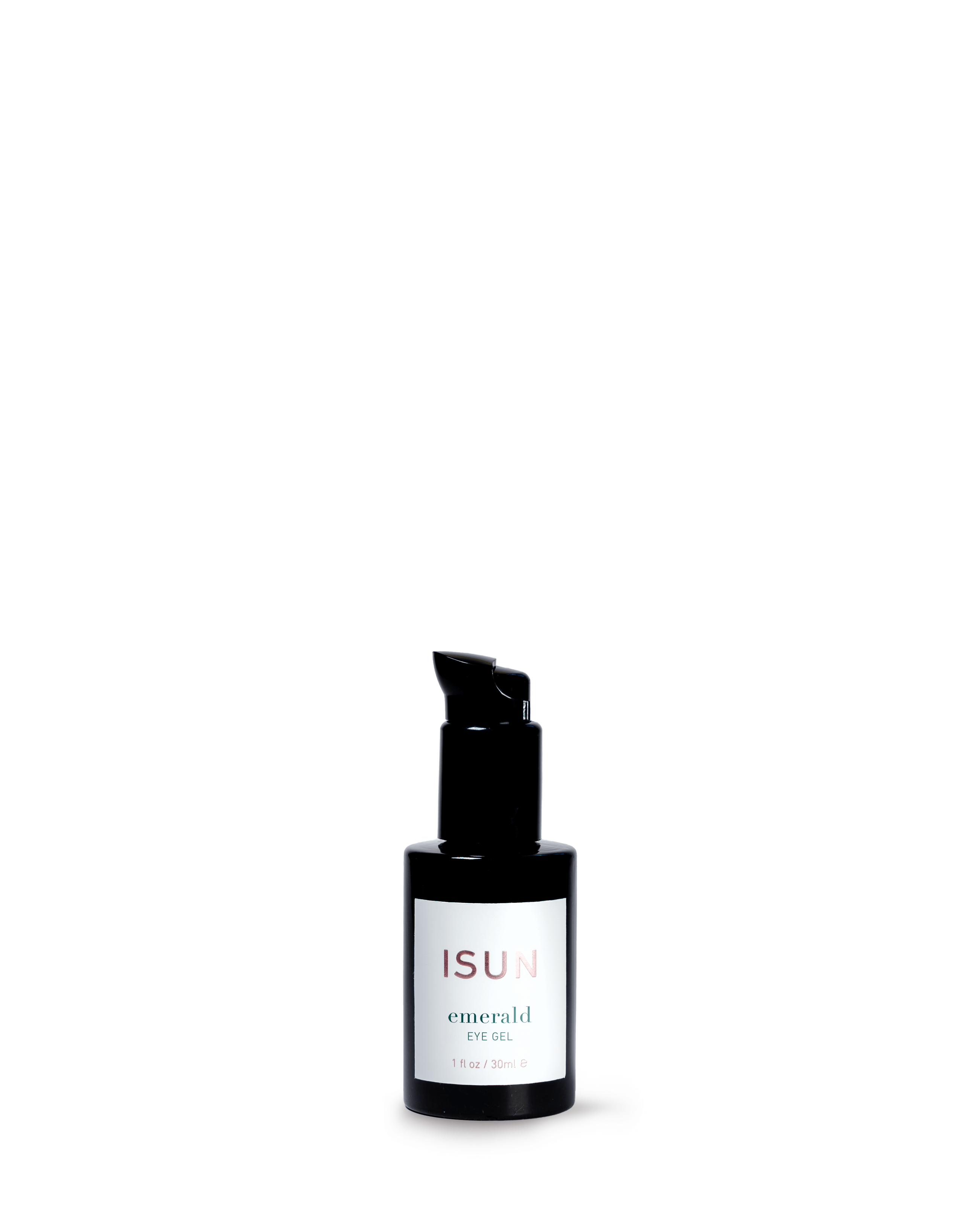 Black skincare bottle labeled 'ISUN' on a white background