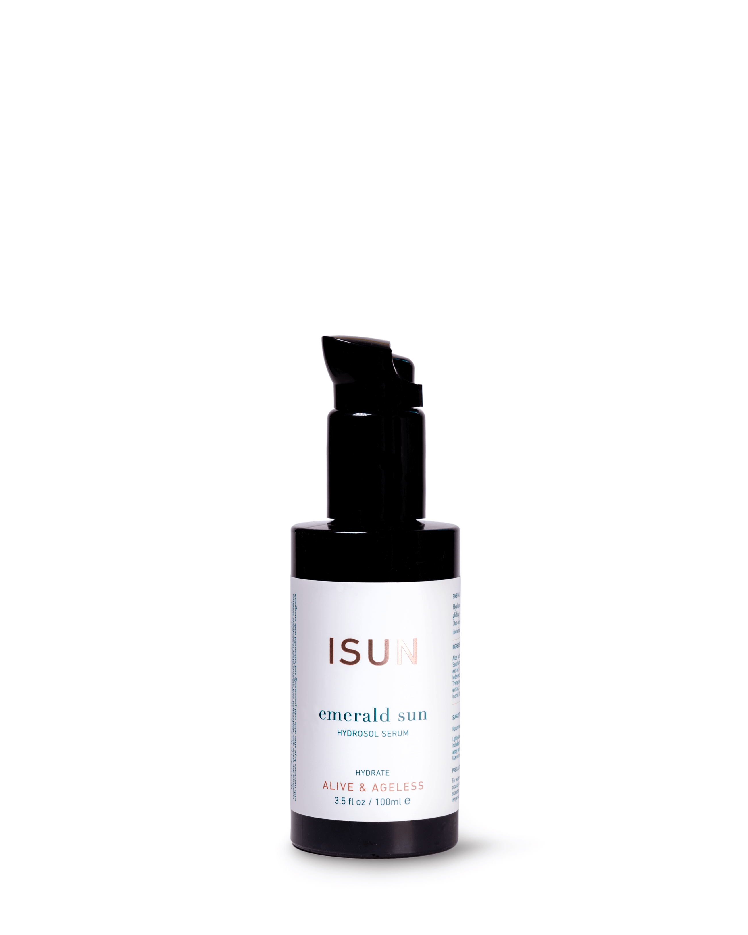 ISUN emerald sun serum bottle on a white background