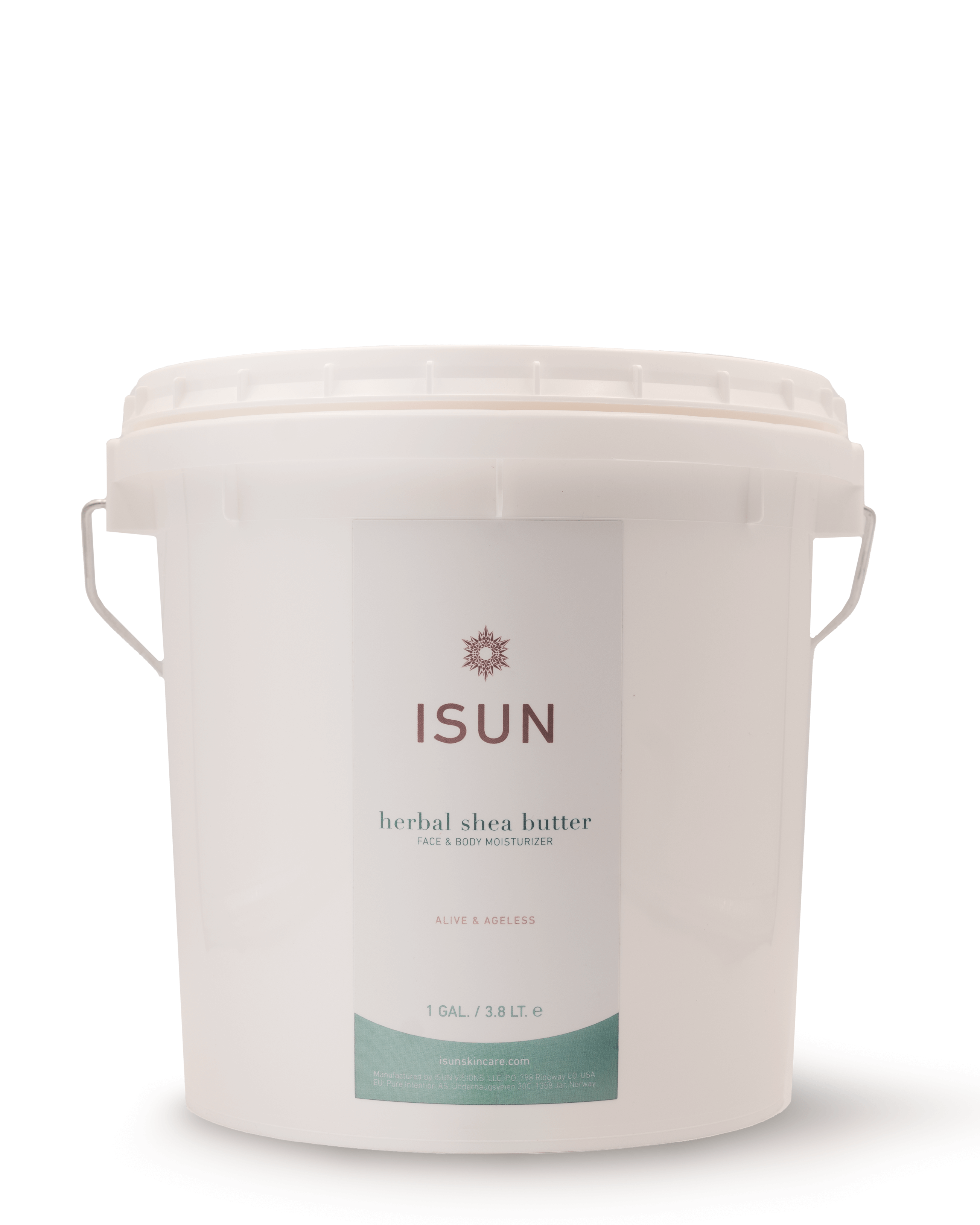White container of ISUN herbal shea butter on a white background