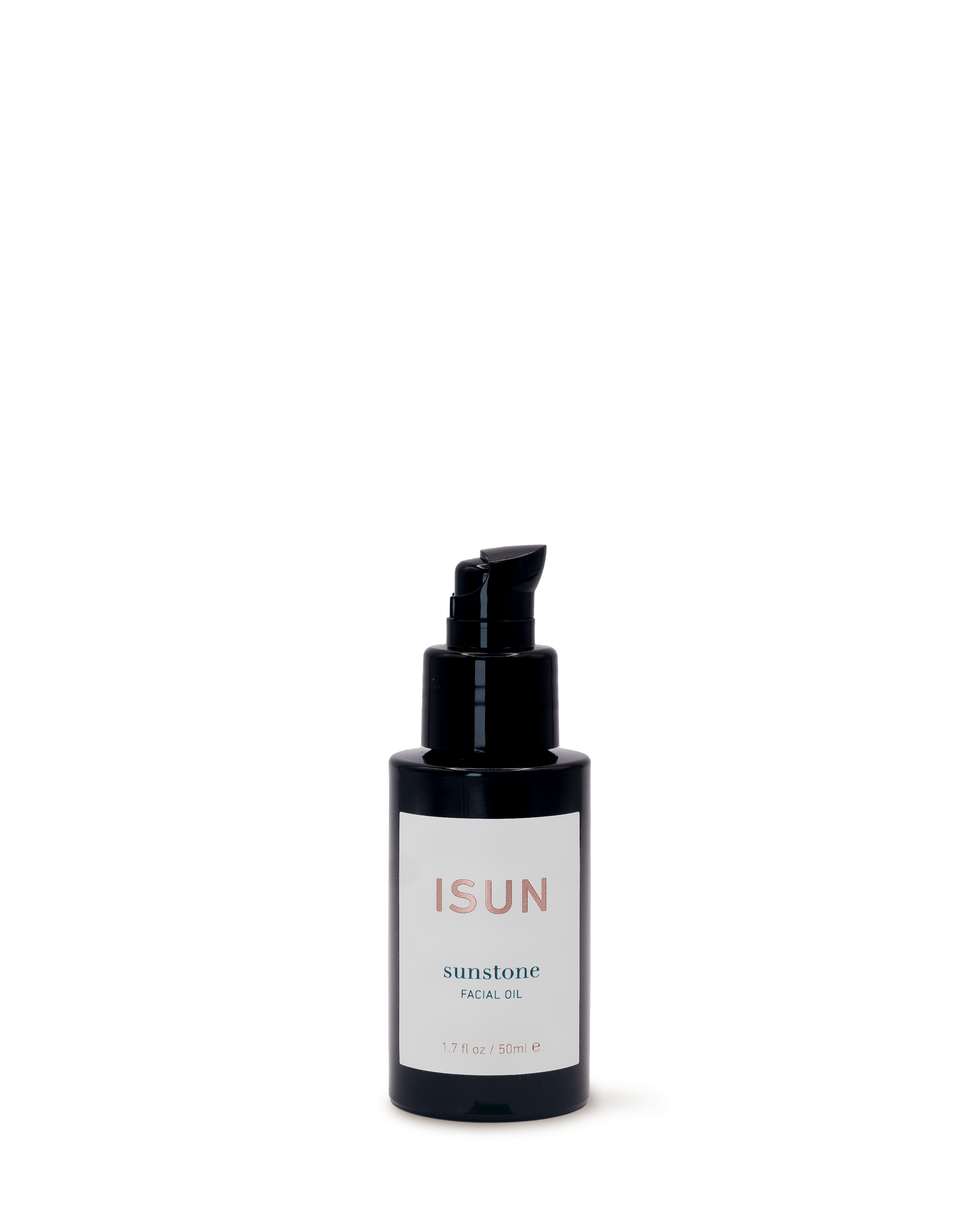 ISUN sunstone facial oil bottle on a white background