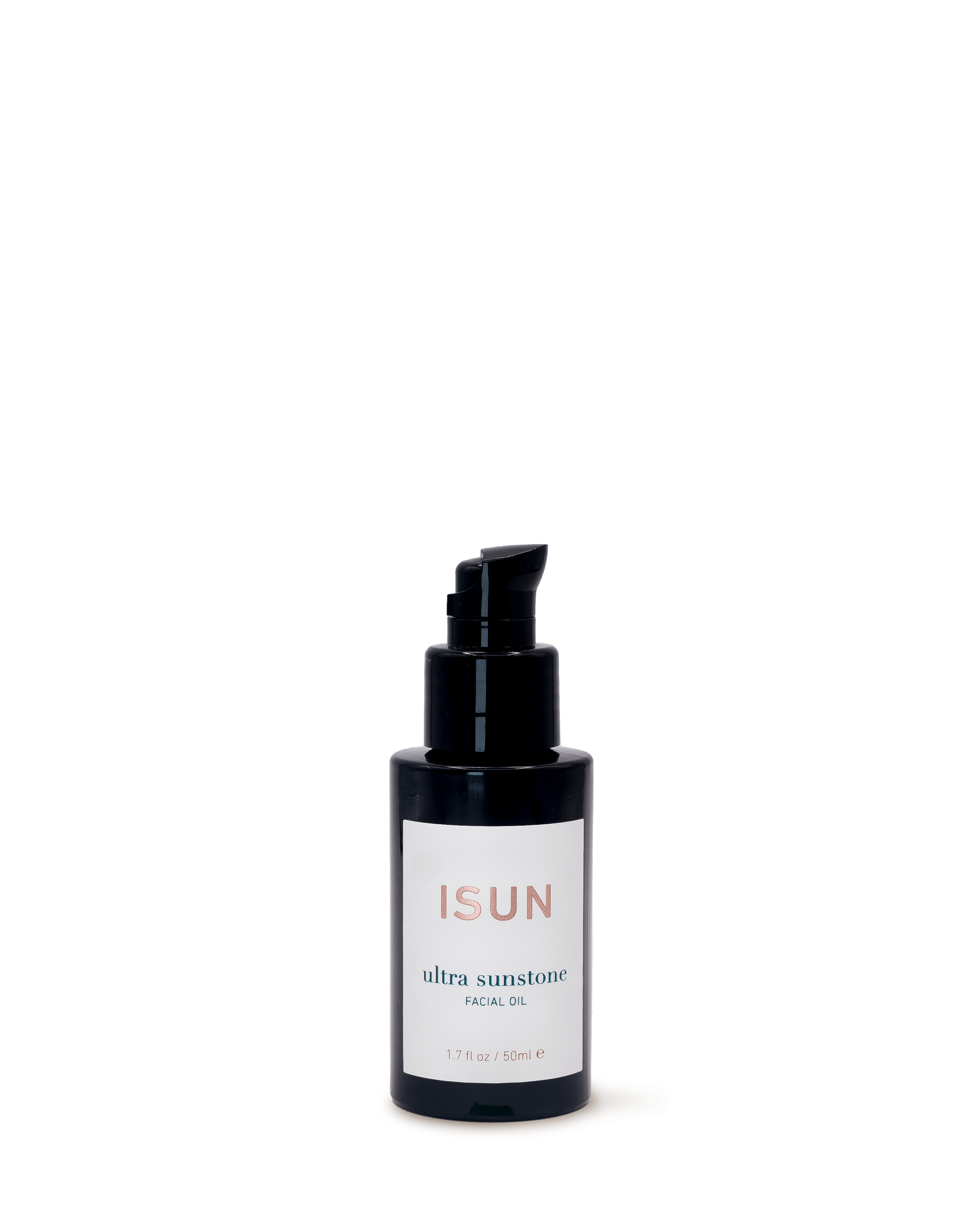 ISUN ultra sunstone facial oil bottle on a white background