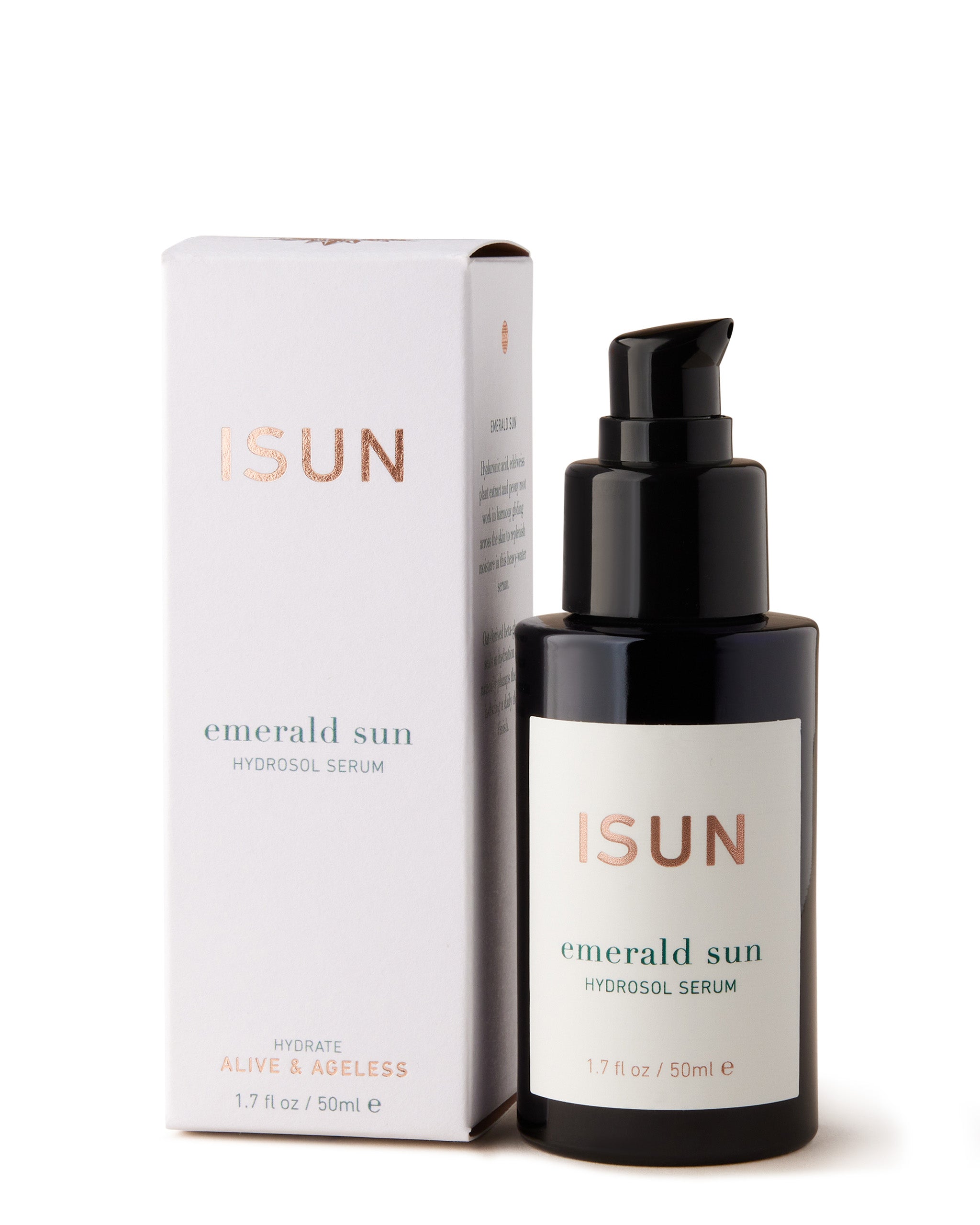 ISUN Emerlad Sun Hydrosol Serum Bottle with Box.
