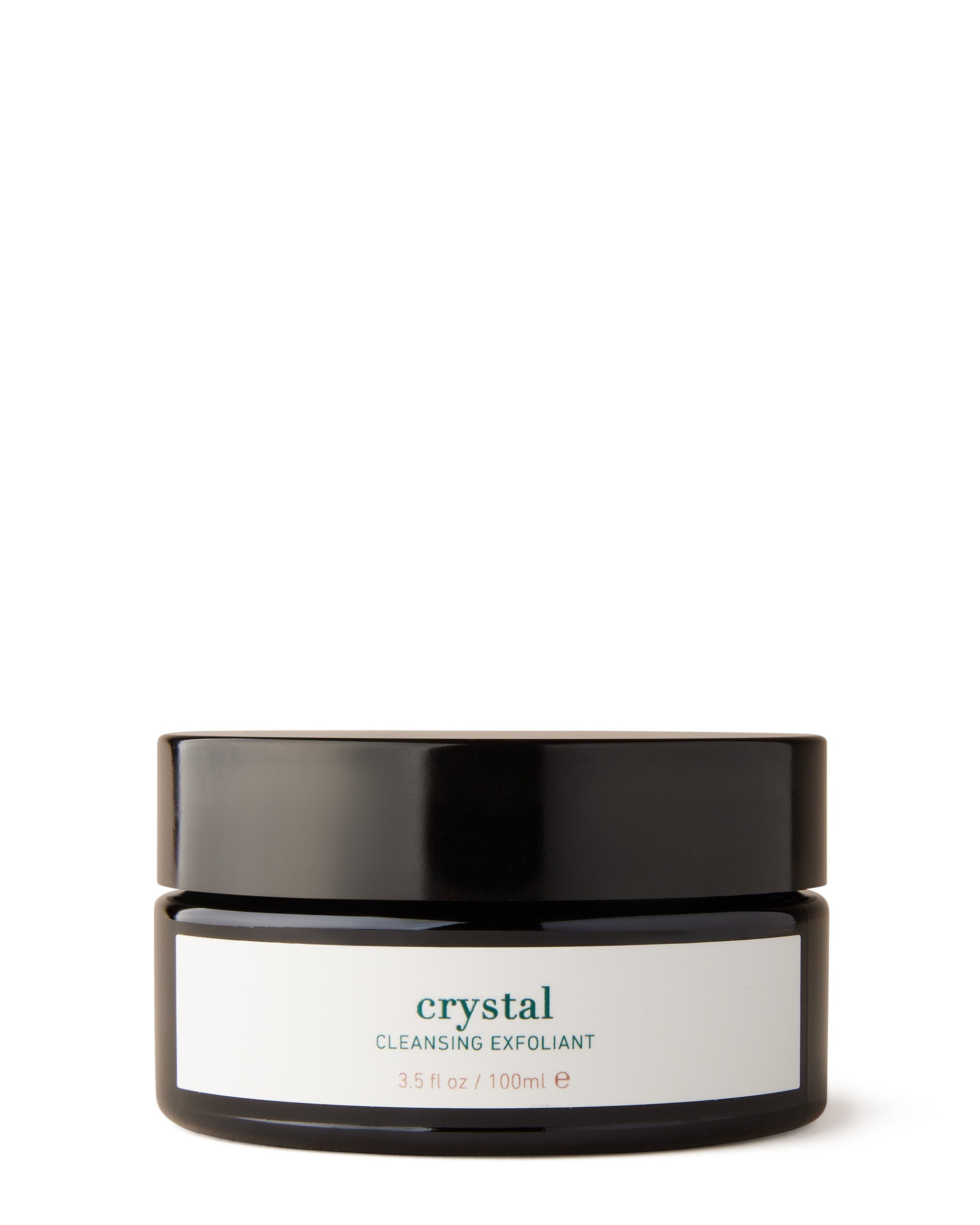 A jar of Crystal Cleansing Exfoliant cream against a white background.