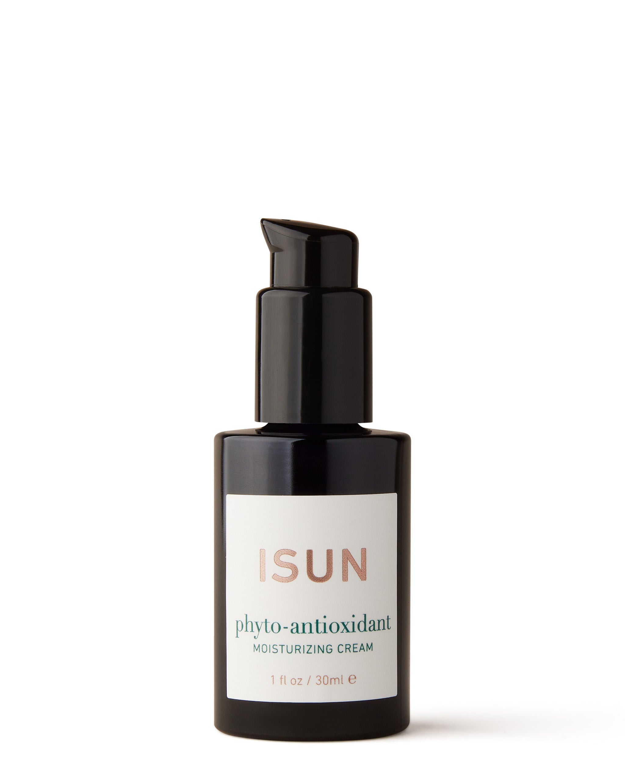 A pump bottle of Phyto-Antioxidant Moisturizing Cream by ISUN Skincare.