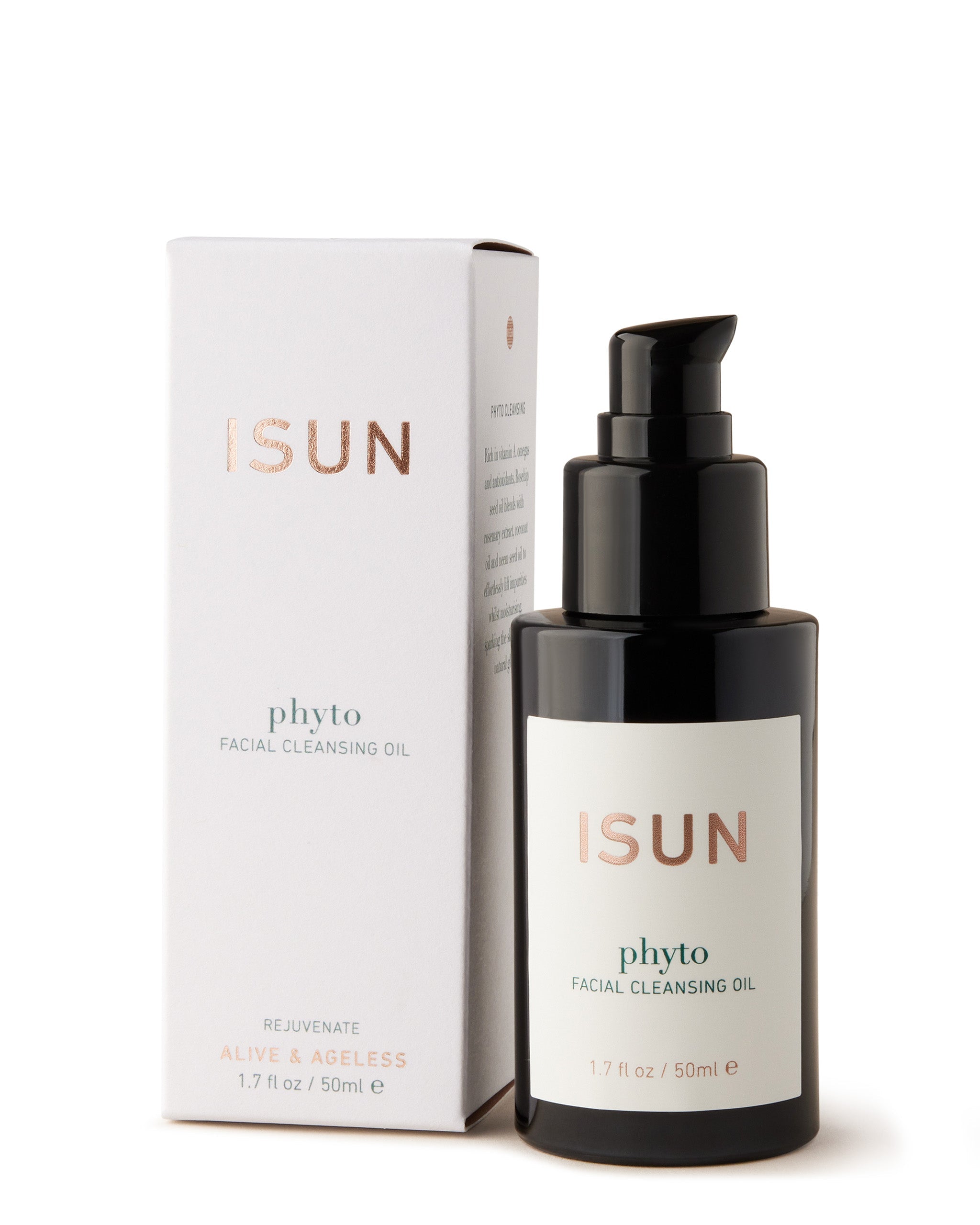 A bottle of ISUN Phyto Cleansing Oil with box.