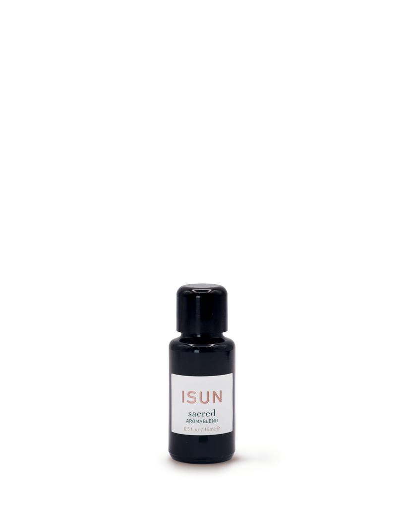 Small black bottle labeled 'ISUN' on a white background