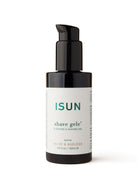 A pump bottle of ISUN Shave Gelé Cleanse & Shaving Gel with a black cap and white label.